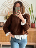 Pull femme oversize encolure bateau marron – NAHE – photo 4