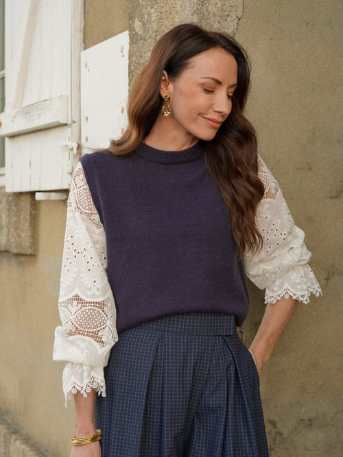 Pull marine à manches dentelle – PULL CASSY MARINE – TAMASHOP