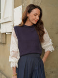 Pull marine à manches dentelle – PULL CASSY MARINE – TAMASHOP