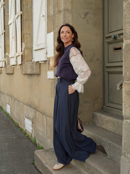 Pull marine à manches dentelle – PULL CASSY MARINE – TAMASHOP – vue 6