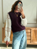 Pull prune effet deux-en-un manches blanches ajourées – CASSY – photo 2