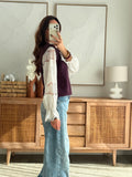 Pull prune effet deux-en-un manches blanches ajourées – CASSY – photo 3