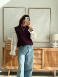 Pull prune effet deux-en-un manches blanches ajourées – CASSY – photo 4