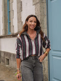 Pull rayé col zippé gris beige et bordeaux – LINDA – photo 11