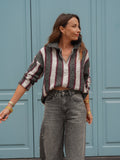Pull rayé col zippé gris beige et bordeaux – LINDA – photo 14