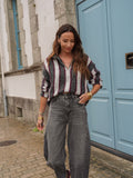 Pull rayé col zippé gris beige et bordeaux – LINDA – photo 1