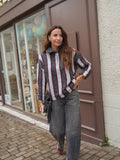 Pull rayé col zippé gris beige et bordeaux – LINDA – photo 6