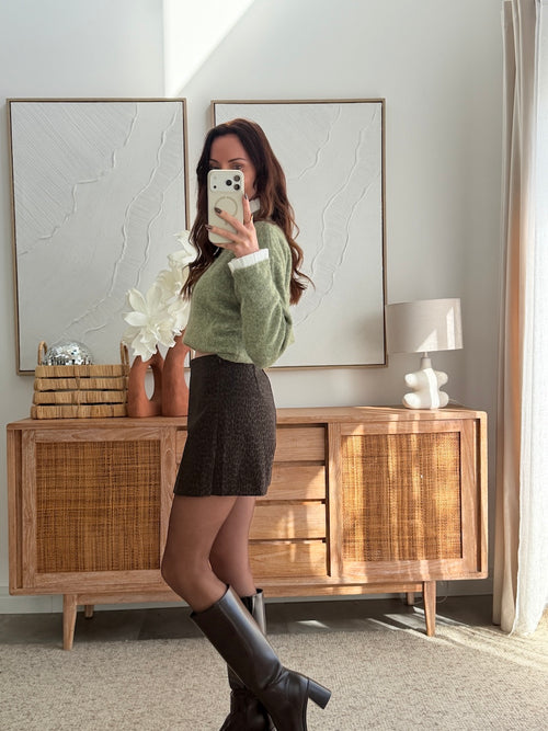Pull vert effet col chemise superposé maille douce – AMELIE – photo 5