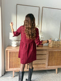 Robe chemise courte bordeaux côtelée taille marquée – CELESTINE – photo 4