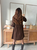 Robe chemise courte chocolat côtelée taille marquée – CELESTINE – photo 3