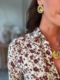 Robe chemise courte fleurie bordeaux manches longues – ENAELLE – photo 2