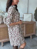 Robe chemise courte fleurie bordeaux manches longues – ENAELLE – photo 4