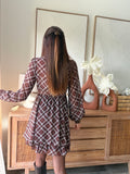 Robe courte à carreaux marron et bleu ciel décolleté croisé – ALICIA – photo 5