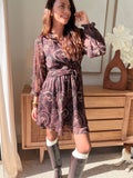 Robe courte bordeaux imprimé cachemire col V – MARTINA – photo 2