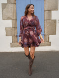 Robe courte fleurie bordeaux col V manches longues – ANIA – photo 6