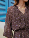 Robe courte fleurie chocolat – ROBE GAELLE – TAMASHOP – vue 10