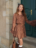 Robe courte marron imprimé tacheté manches évasées – LOUNA – photo 5