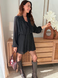 Robe courte noire à strass lien à nouer au col – FLORENCE – photo 1
