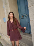Robe courte en voile marron décolleté à volants – ALYA – photo 7