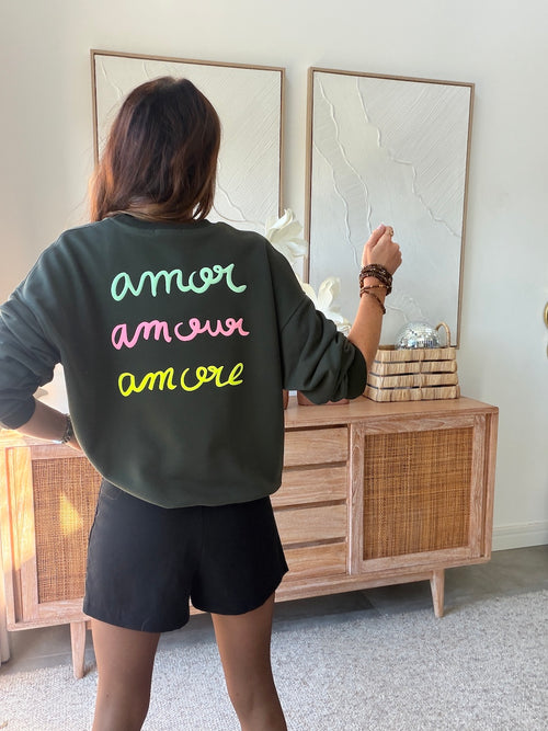 Sweat kaki « Amor Amour Amore » col rond – LIAM – photo 1