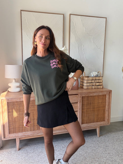 Sweat kaki « Amor Amour Amore » col rond – LIAM – photo 2