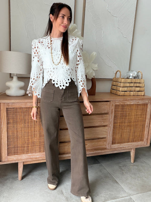 Top blanc ajouré manches longues zip dans le dos – ZOE – photo 4