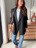 Veste blazer noire coupe longue 2 vraies poches – EMILIE – photo 2