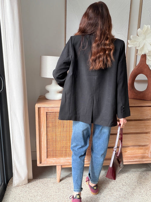 Veste blazer noire coupe longue 2 vraies poches – EMILIE – photo 4