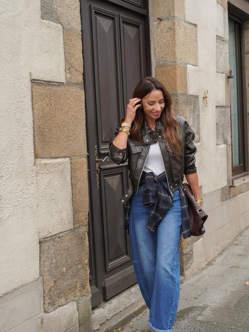 Veste courte effet tressé chocolat zippée – COLINE – photo 3