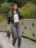 Veste courte effet tressé noire zippée – COLINE – photo 1