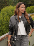 Veste courte effet tressé noire zippée – COLINE – photo 2