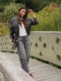 Veste courte effet tressé noire zippée – COLINE – photo 4