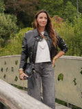 Veste courte effet tressé noire zippée – COLINE – photo 6