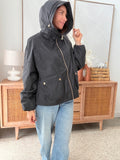Veste courte noire à capuche doublure à carreaux – AMARA – photo 5