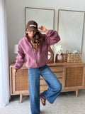 Veste effet bouclette aubergine zippée col montant – CELINE – photo 3