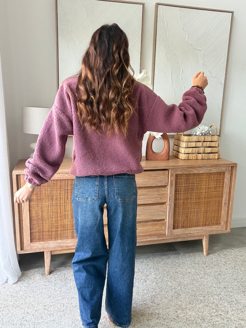 Veste effet bouclette aubergine zippée col montant – CELINE – photo 4