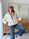 Veste effet bouclette beige zippée col montant – CELINE – photo 1