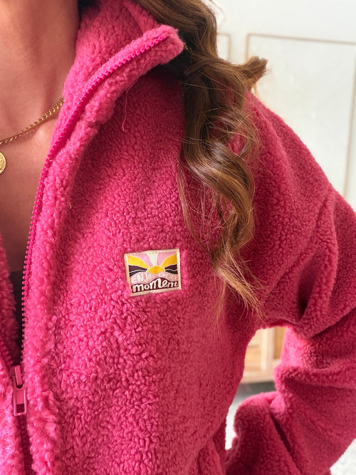 Veste effet bouclette framboise zippée col montant – CELINE – photo 2