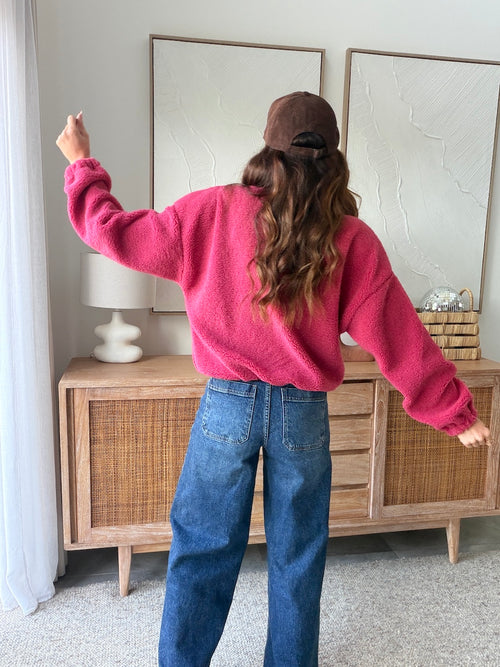 Veste effet bouclette framboise zippée col montant – CELINE – photo 5