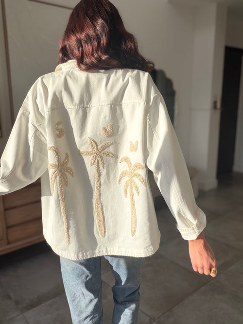 Veste femme blanche et beige brodée Sun deux poches – PALMA – photo 1