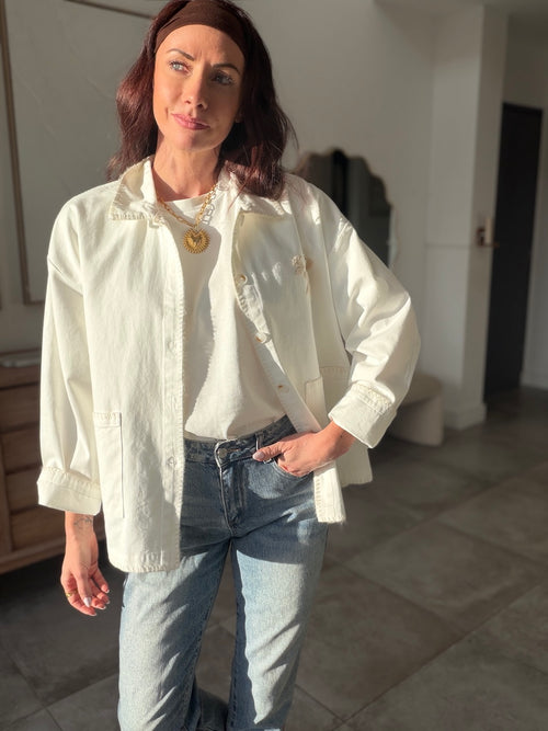 Veste femme blanche et beige brodée Sun deux poches – PALMA – photo 2