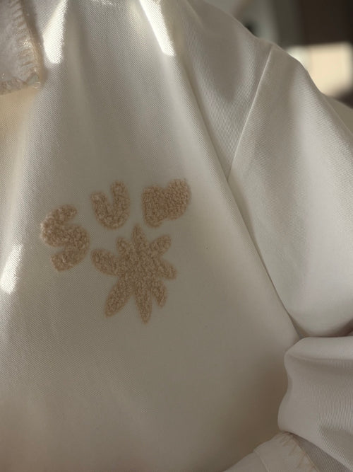 Veste femme blanche et beige brodée Sun deux poches – PALMA – photo 3