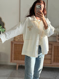 Veste femme blanche et beige brodée Sun deux poches – PALMA – photo 4