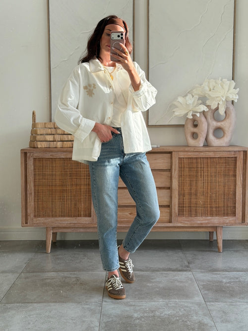 Veste femme blanche et beige brodée Sun deux poches – PALMA – photo 5