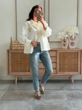 Veste femme blanche et beige brodée Sun deux poches – PALMA – photo 5