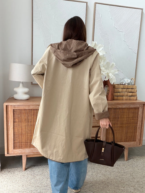 Veste longue réversible beige et marron à capuche – VENUS – photo 4