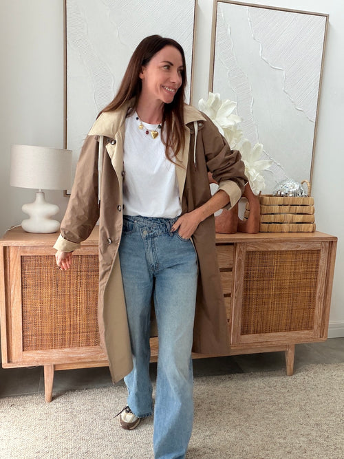 Veste longue réversible beige et marron à capuche – VENUS – photo 5