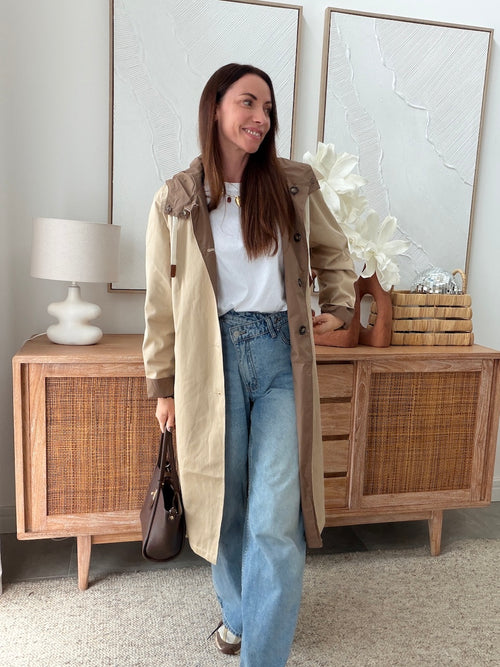 Veste longue réversible beige et marron à capuche – VENUS – photo 8