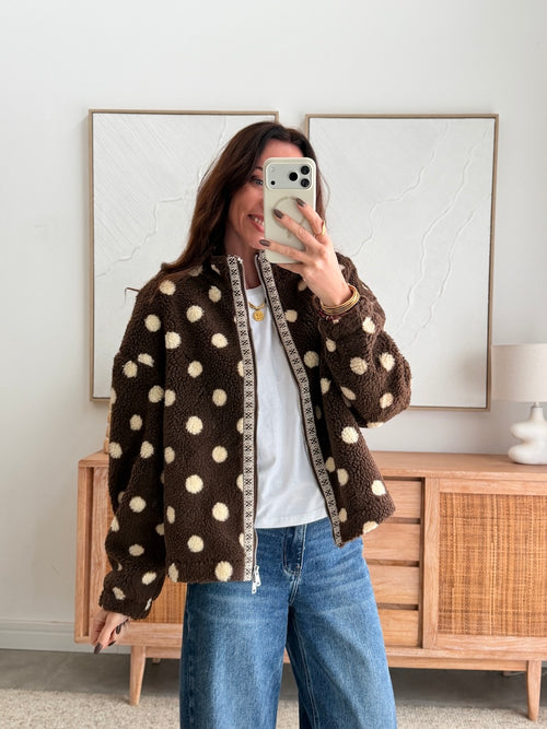 Veste polaire chocolat à pois beige zippée – LALOU – photo 2