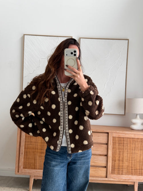 Veste polaire chocolat à pois beige zippée – LALOU – photo 3